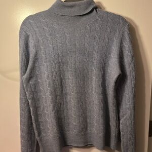 Madison Studio blue gray Cashmere Cable Knit Turtleneck Sweater